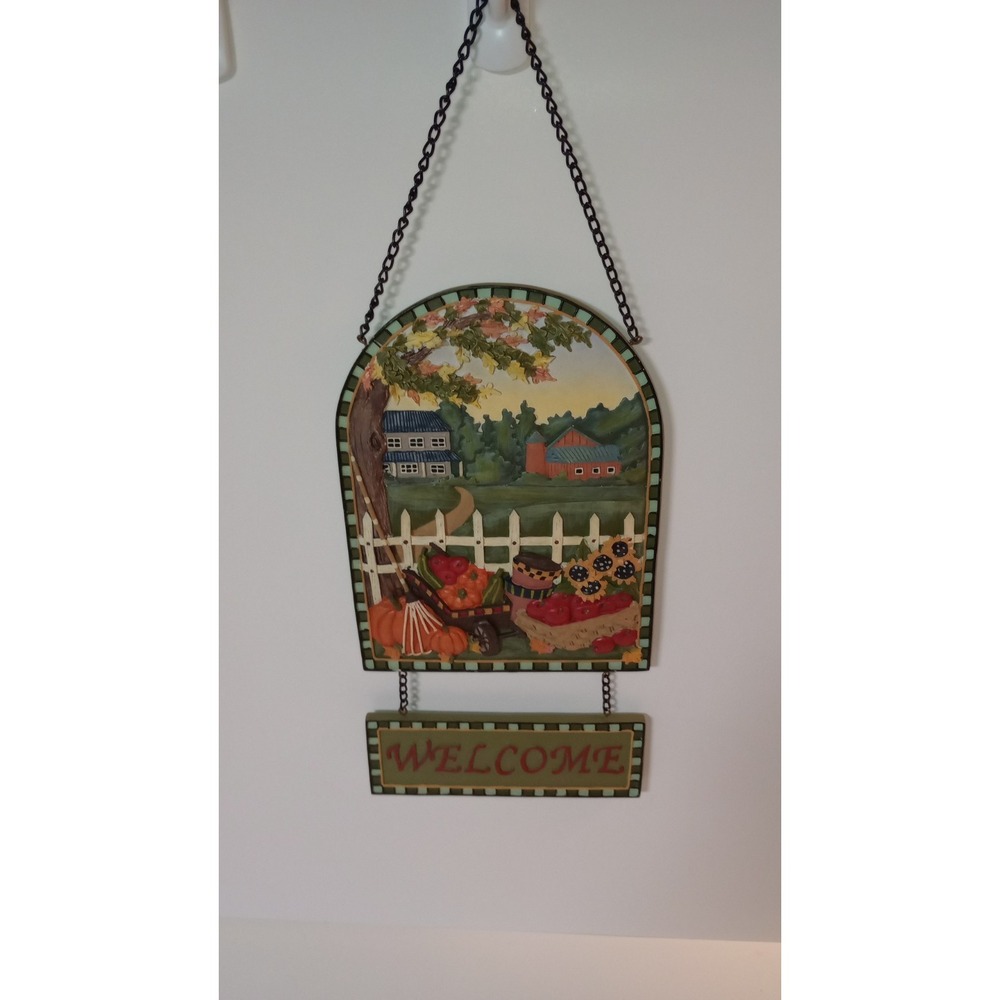Autumn Harvest WELCOME Hanging Decor w/Black Chain Vibrant Colors for Fall